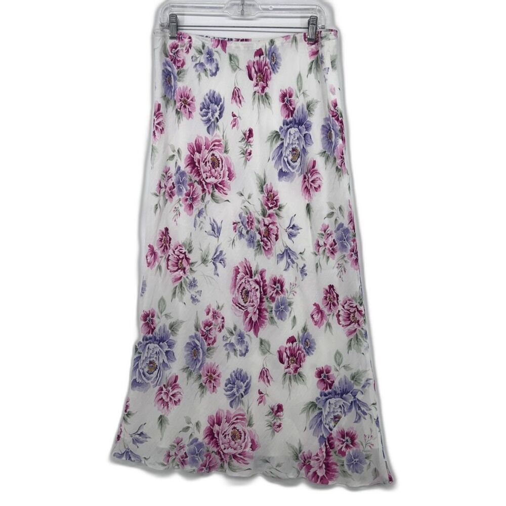 Jones New York White Floral Print Aline Maxi‎ Skirt Whimsical Dreamy Fairy Sz 10